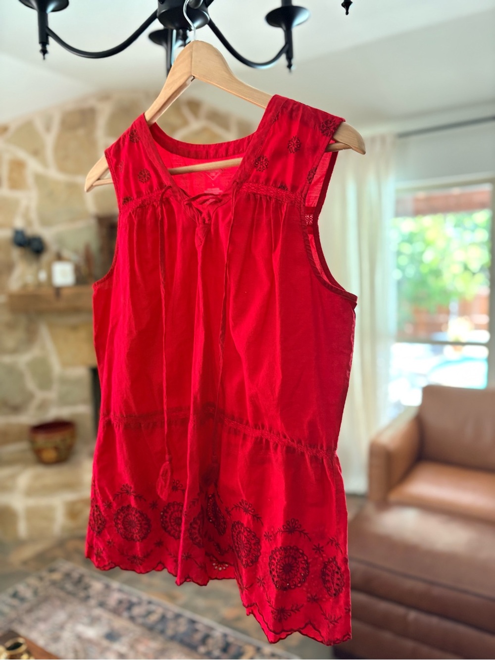Red Sleeveless Embroidered Women’s Top - [St. John’s Bay]